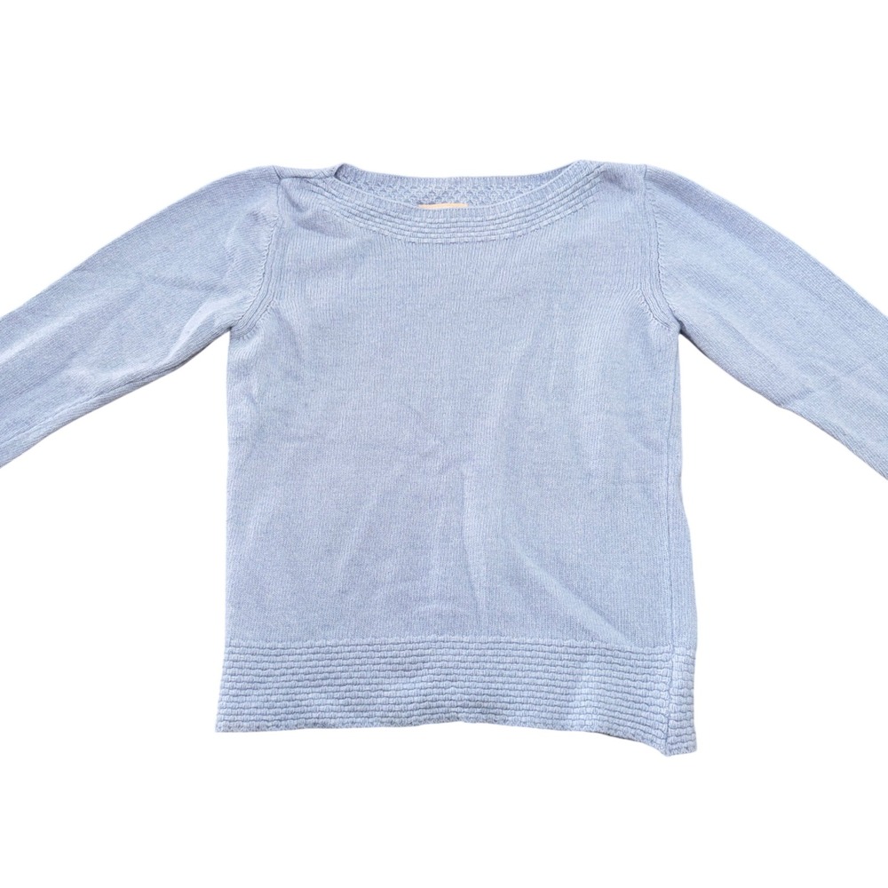 Benedetta B Womens Blue Long Sleeve Boat Neck Textured Knit Sweater Size L